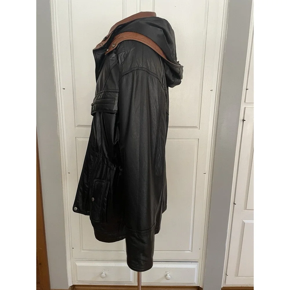 Vintage Wilson's Men's Black‎ Leather Thinsulate Hooded Jacket (1990s)